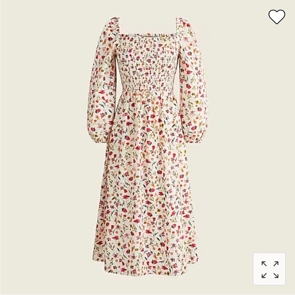 J. Crew Smocked Puff-Sleeved Dress in vintage antique floral NWT Small